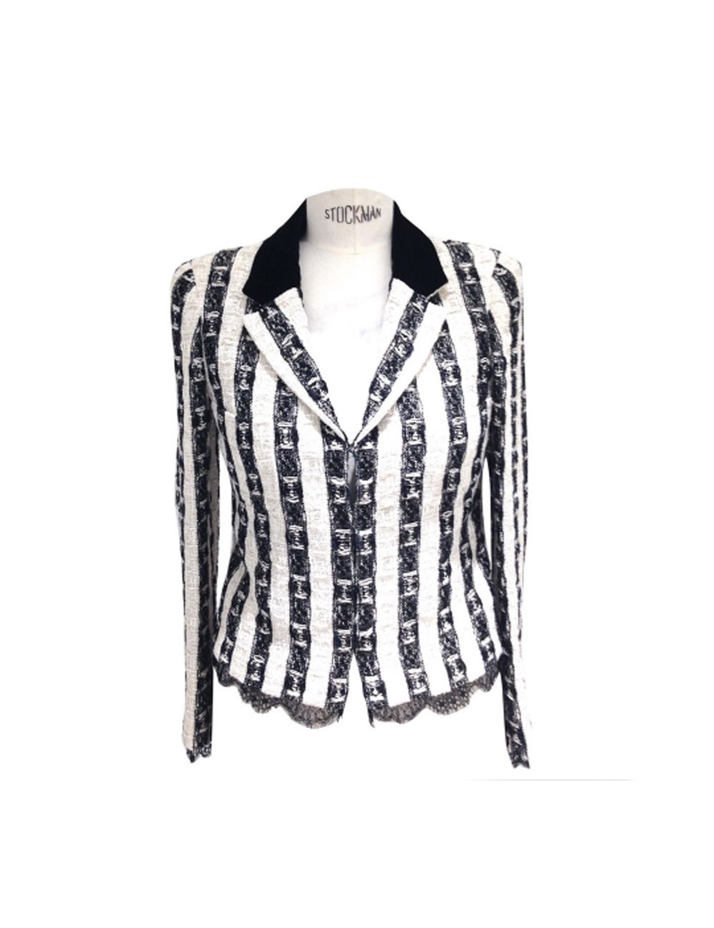 Veste CHANEL en tweed et dentelle Lesage noire et écrue T40