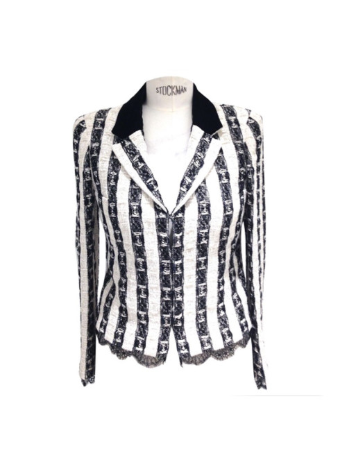 Jacket CHANEL tweed and lace Lesage black and Ecru T40