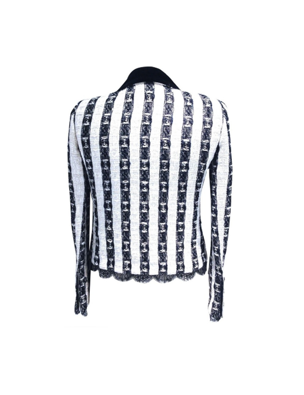 Veste CHANEL en tweed et dentelle Lesage noire et écrue T40