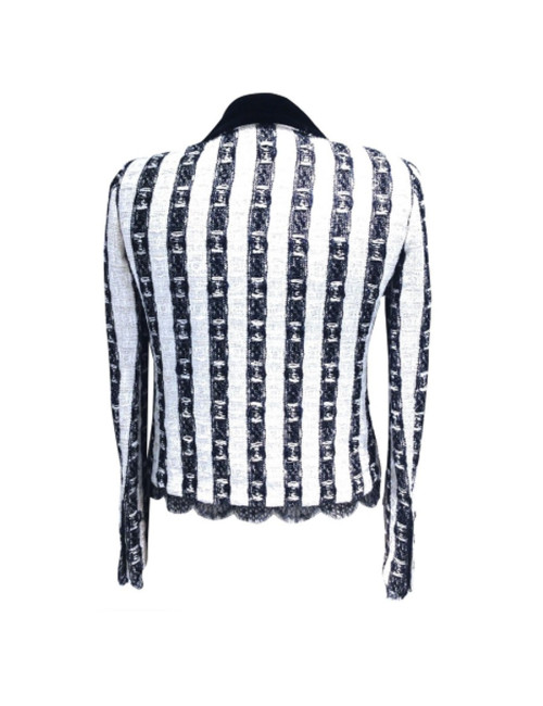 Jacket CHANEL tweed and lace Lesage black and Ecru T40