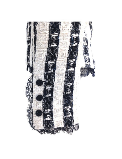 Veste CHANEL en tweed et dentelle Lesage noire et écrue T40