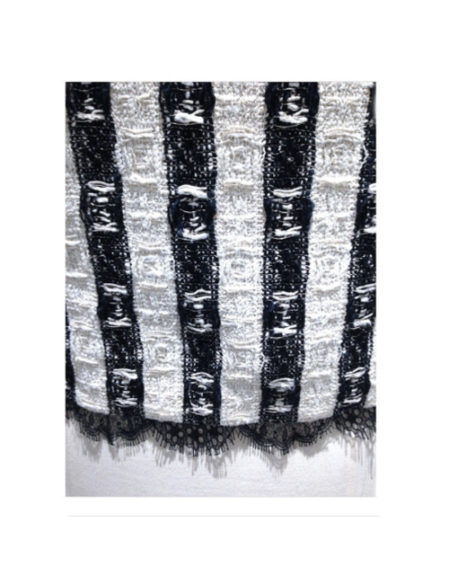 Veste CHANEL en tweed et dentelle Lesage noire et écrue T40