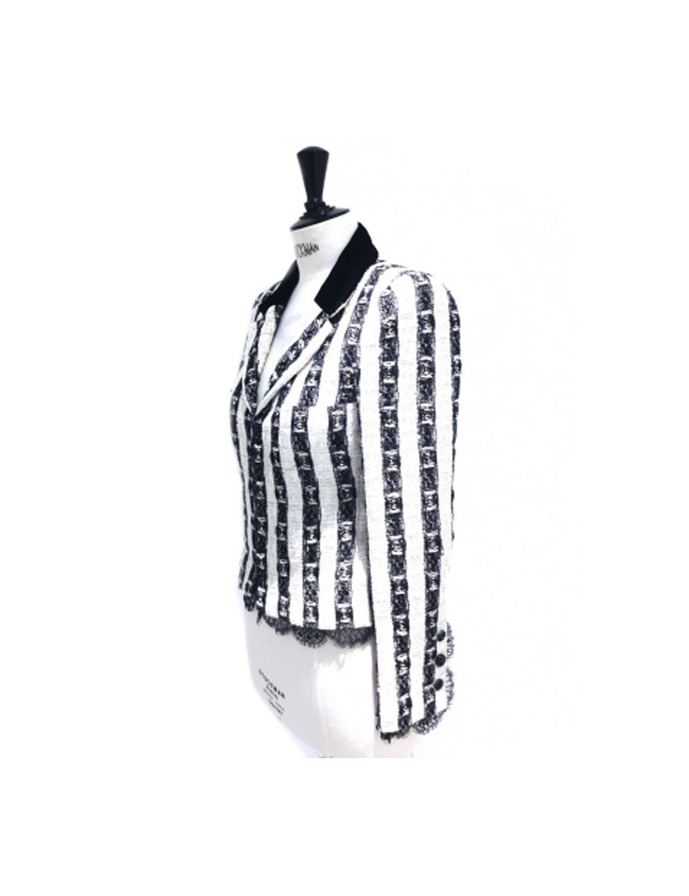 Veste CHANEL en tweed et dentelle Lesage noire et écrue T40