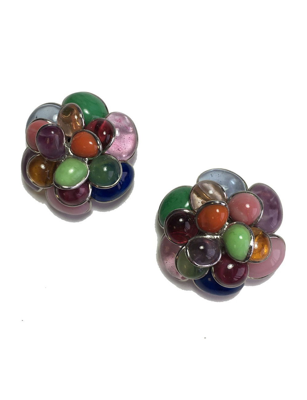 Boucles d'oreille clips MARGUERITE DE VALOIS  en pâte de verre multicolore