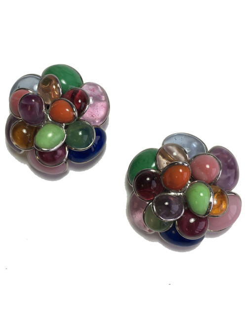 Boucles d'oreille clips MARGUERITE DE VALOIS  en pâte de verre multicolore