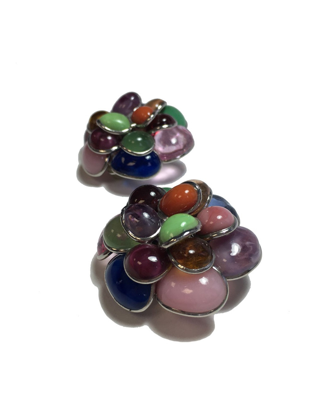 Boucles d'oreille clips MARGUERITE DE VALOIS  en pâte de verre multicolore