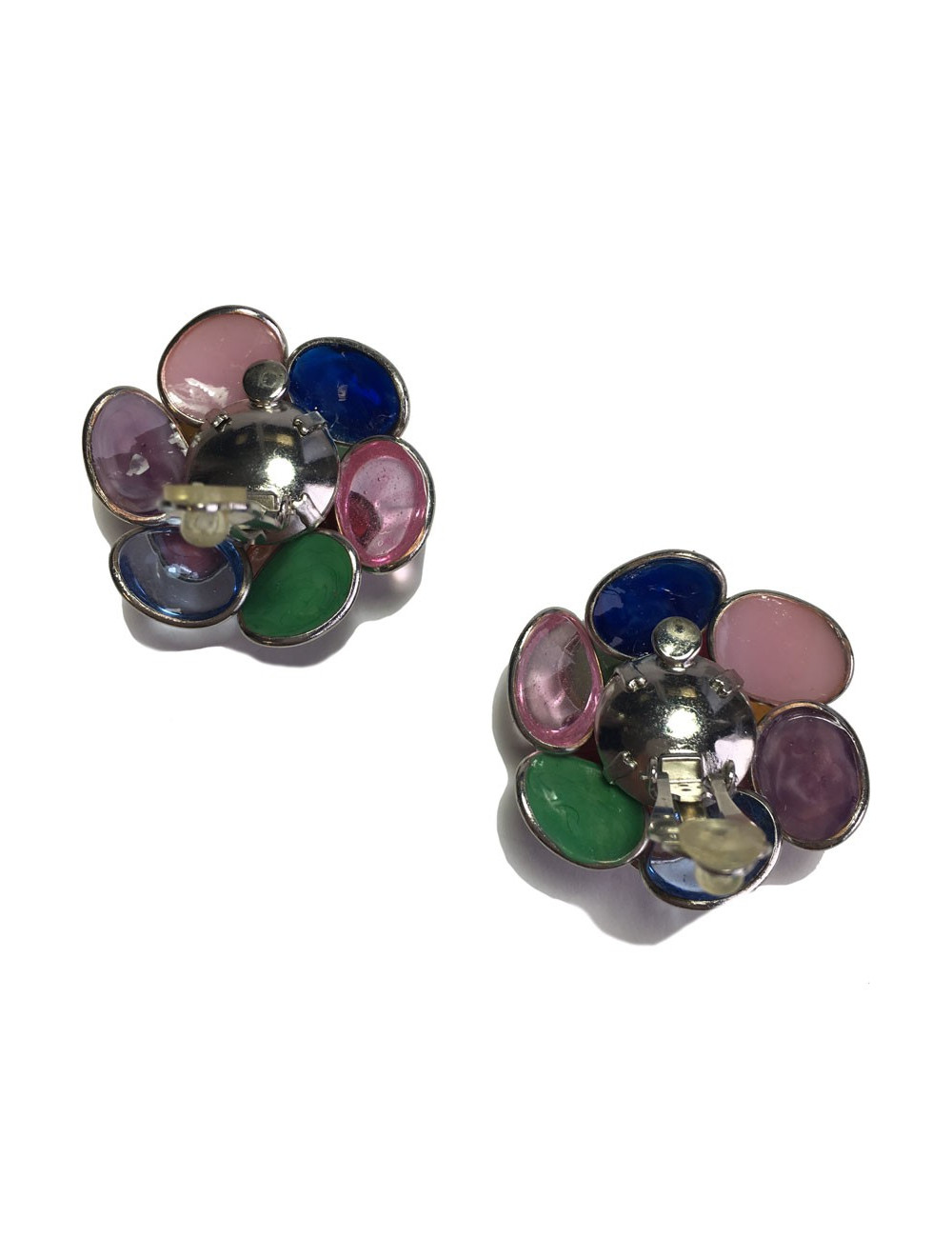 Boucles d'oreille clips MARGUERITE DE VALOIS  en pâte de verre multicolore