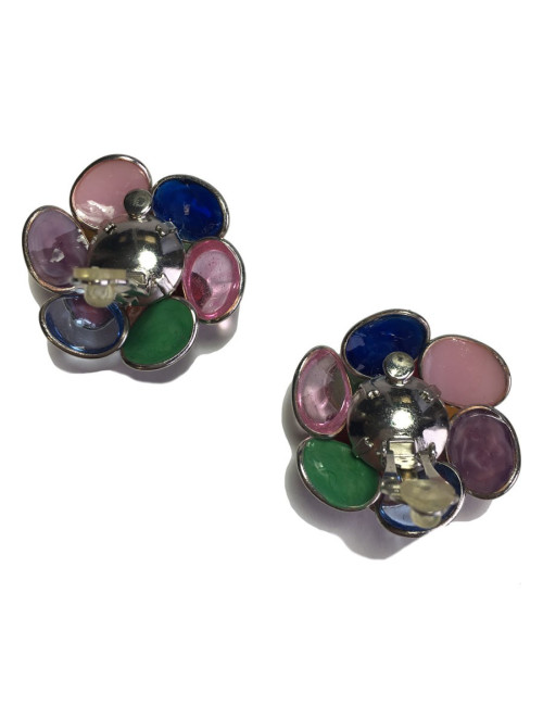 Boucles d'oreille clips MARGUERITE DE VALOIS  en pâte de verre multicolore