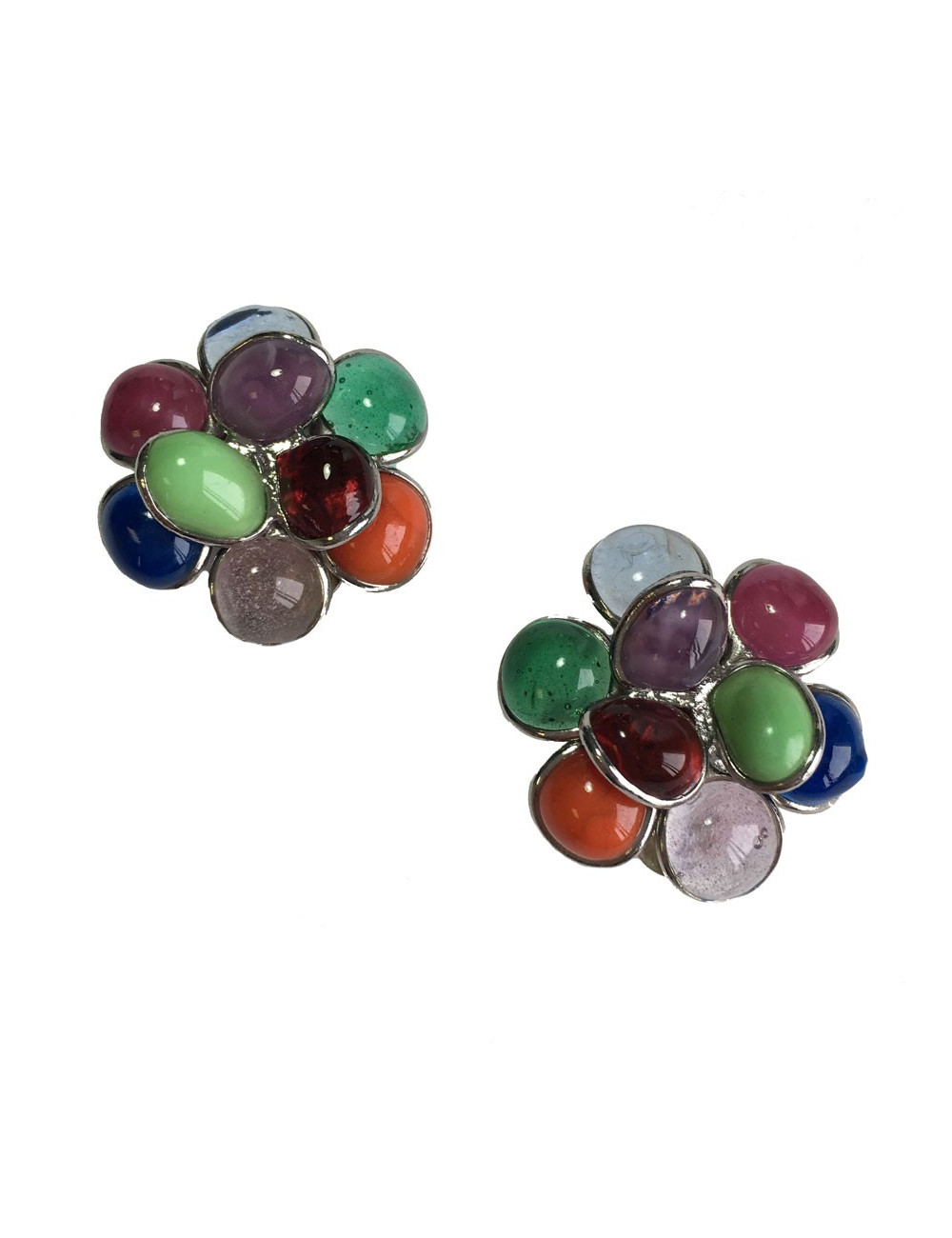 Boucles d'oreille clips MARGUERITE DE VALOIS en pâte de verre multicolore