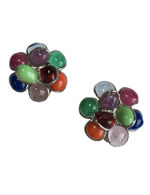 Boucles d'oreille clips MARGUERITE DE VALOIS en pâte de verre multicolore