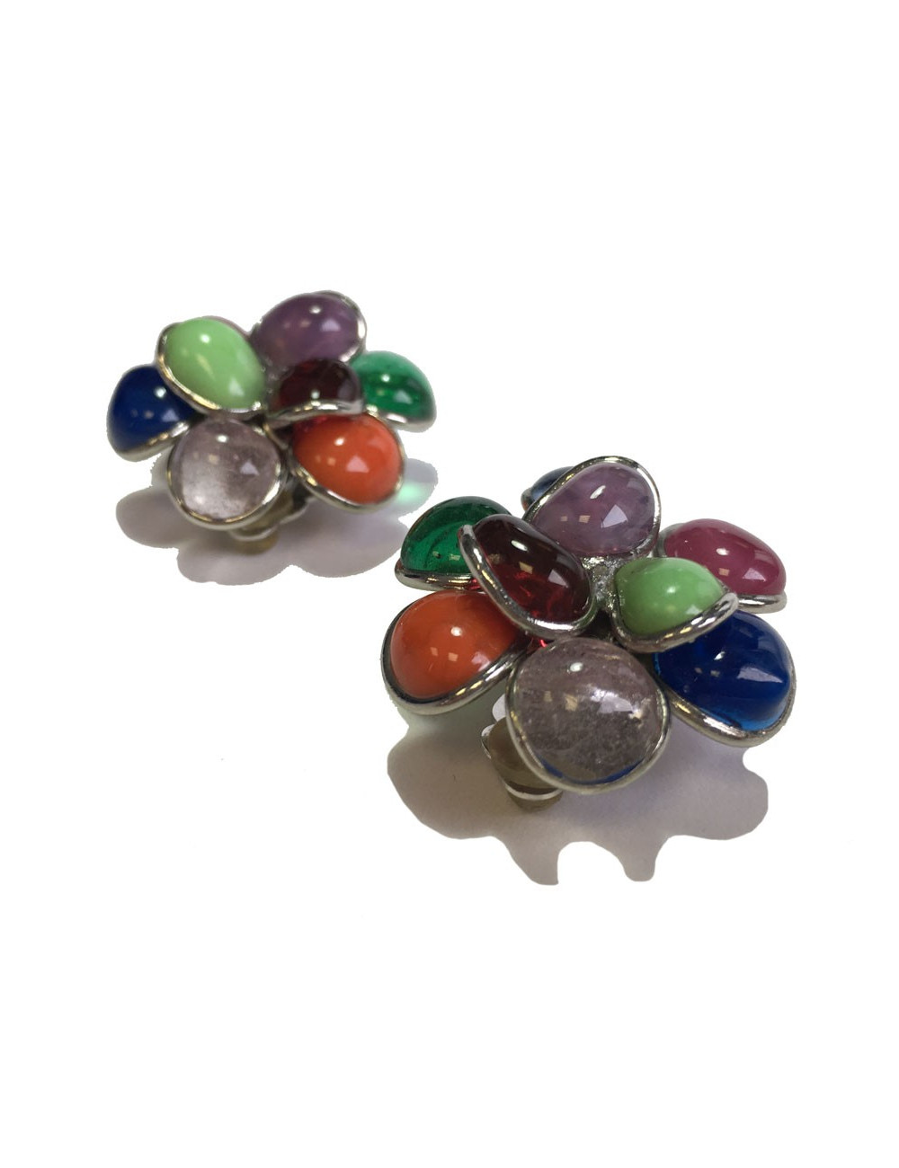 Boucles d'oreille clips MARGUERITE DE VALOIS en pâte de verre multicolore