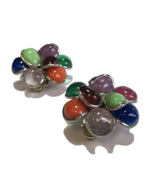 Boucles d'oreille clips MARGUERITE DE VALOIS en pâte de verre multicolore