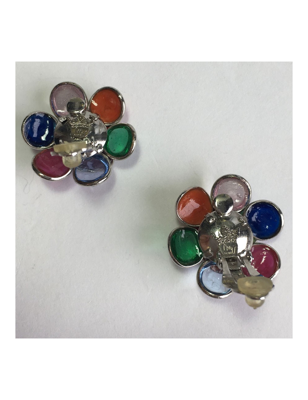 Boucles d'oreille clips MARGUERITE DE VALOIS en pâte de verre multicolore