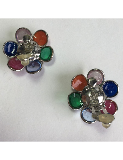 Boucles d'oreille clips MARGUERITE DE VALOIS en pâte de verre multicolore