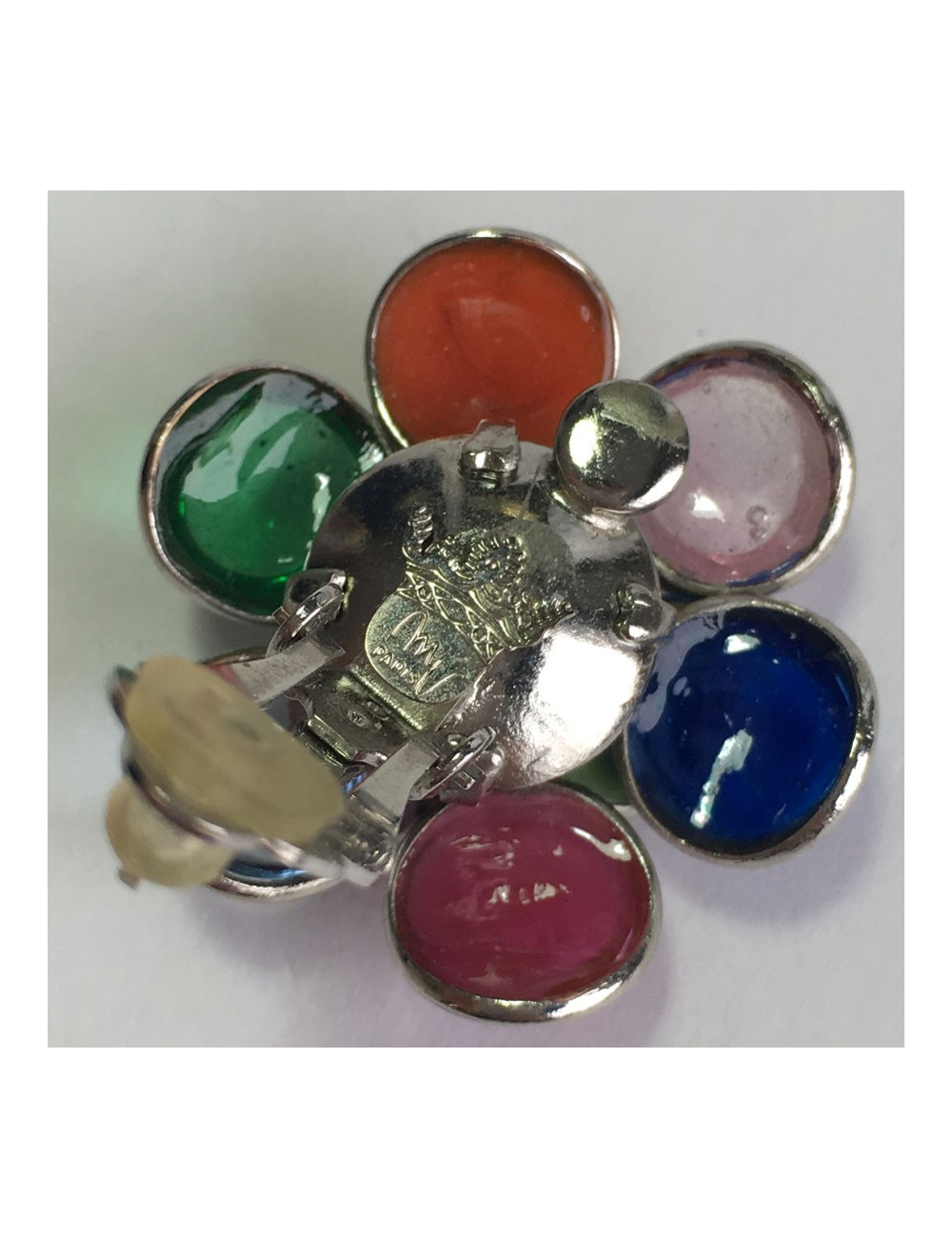 Boucles d'oreille clips MARGUERITE DE VALOIS en pâte de verre multicolore