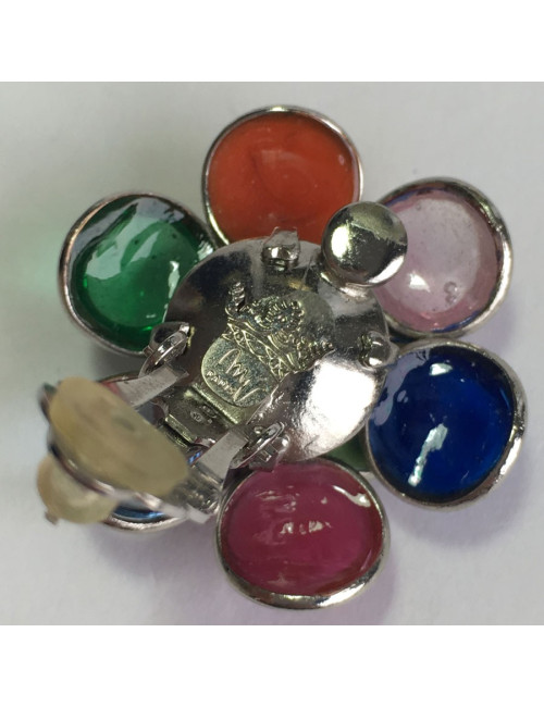 Boucles d'oreille clips MARGUERITE DE VALOIS en pâte de verre multicolore