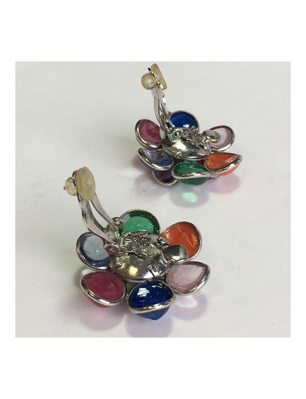 Boucles d'oreille clips MARGUERITE DE VALOIS en pâte de verre multicolore