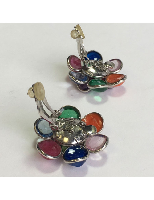 Boucles d'oreille clips MARGUERITE DE VALOIS en pâte de verre multicolore