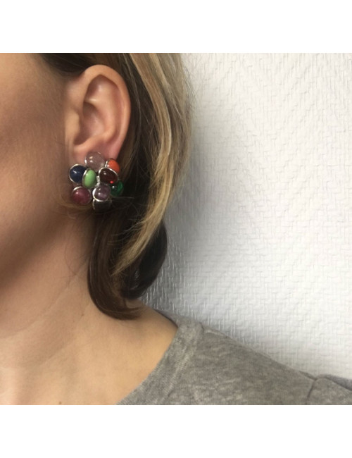 Boucles d'oreille clips MARGUERITE DE VALOIS en pâte de verre multicolore