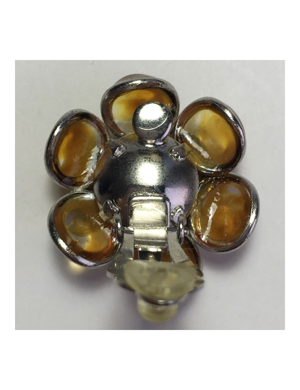 Boucles d'oreille clips MARGUERITE DE VALOIS fleur en pâte de verre  couleur ambre