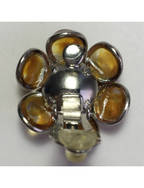 Boucles d'oreille clips MARGUERITE DE VALOIS fleur en pâte de verre  couleur ambre