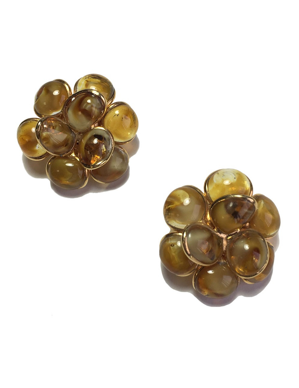 Boucles d'oreille clips  MARGUERITE DE VALOIS fleur en pâte de verre ambre