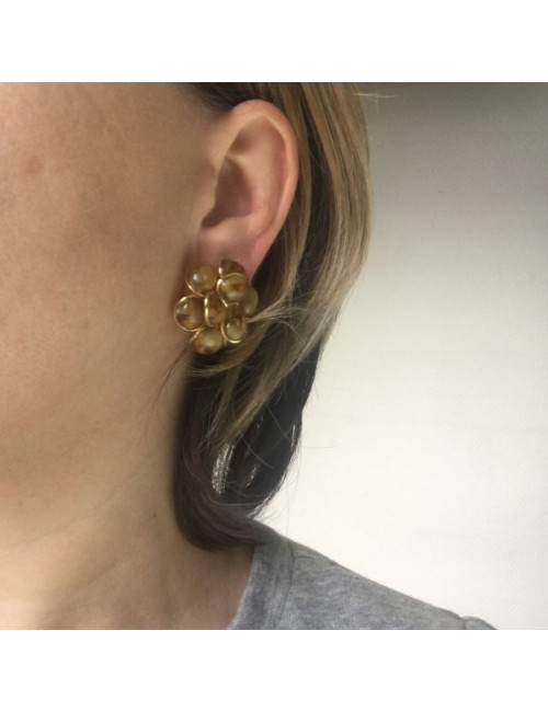 Boucles d'oreille clips  MARGUERITE DE VALOIS fleur en pâte de verre ambre