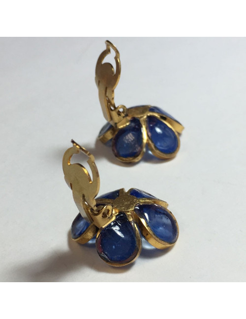 MARGUERITE DE VALOIS 'Fleurette' clip-on earrings in blue molten glass 