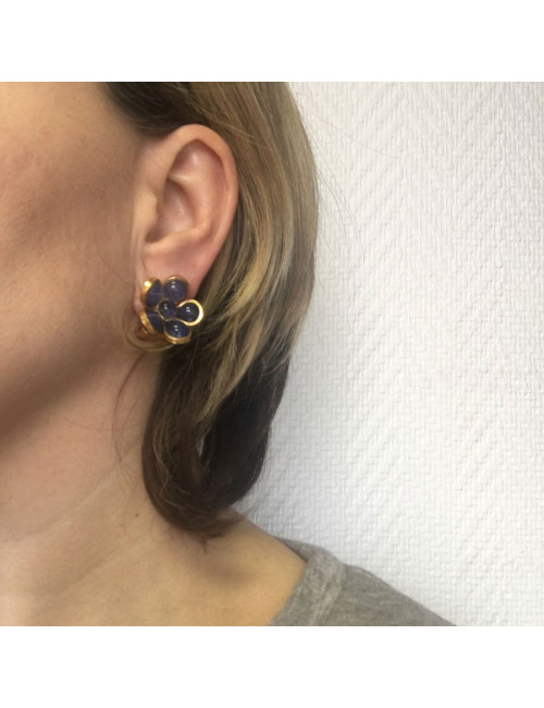 MARGUERITE DE VALOIS 'Fleurette' clip-on earrings in blue molten glass 