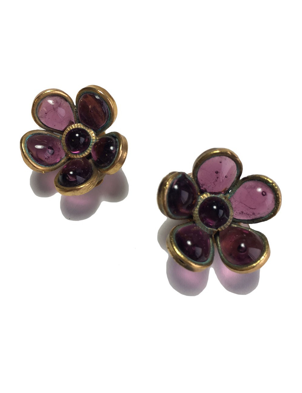 xxx Boucles d'oreille clips MARGUERITE DE VALOIS fleurette en pâte de verre violet