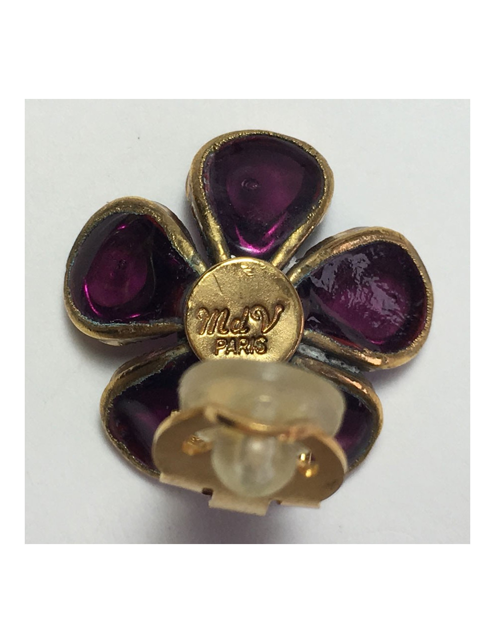 xxx Boucles d'oreille clips MARGUERITE DE VALOIS fleurette en pâte de verre violet