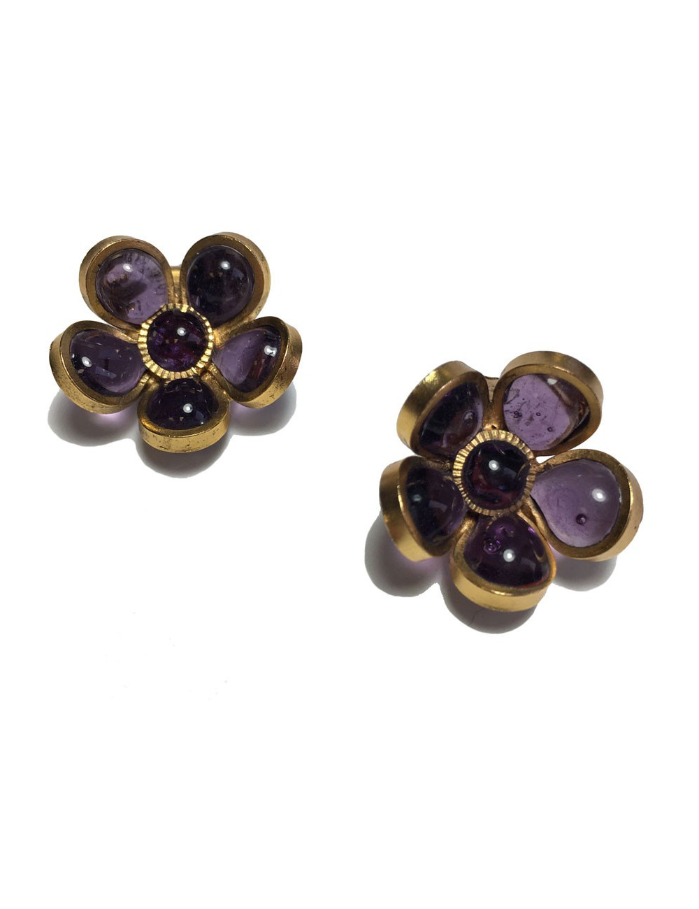 xxx Boucles d'oreille clips MARGUERITE DE VALOIS fleurette en pâte de verre violet