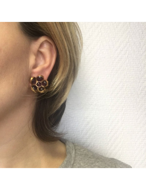 xxx Boucles d'oreille clips MARGUERITE DE VALOIS fleurette en pâte de verre violet