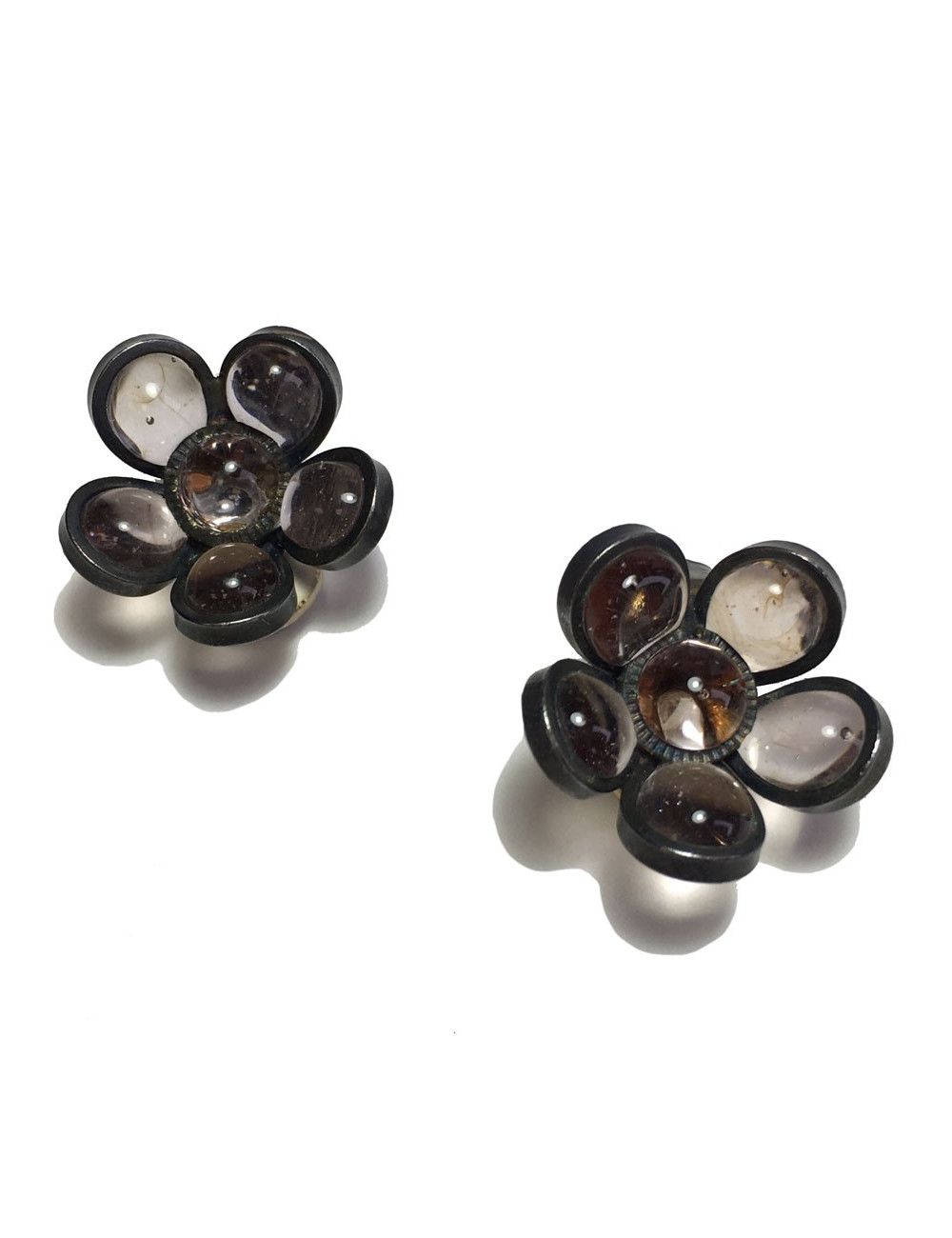 xxx Boucles d'oreille clips MARGUERITE DE VALOIS fleurette en pâte de verre transparente