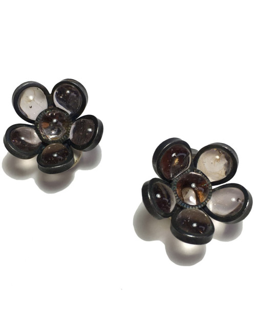 xxx Boucles d'oreille clips MARGUERITE DE VALOIS fleurette en pâte de verre transparente