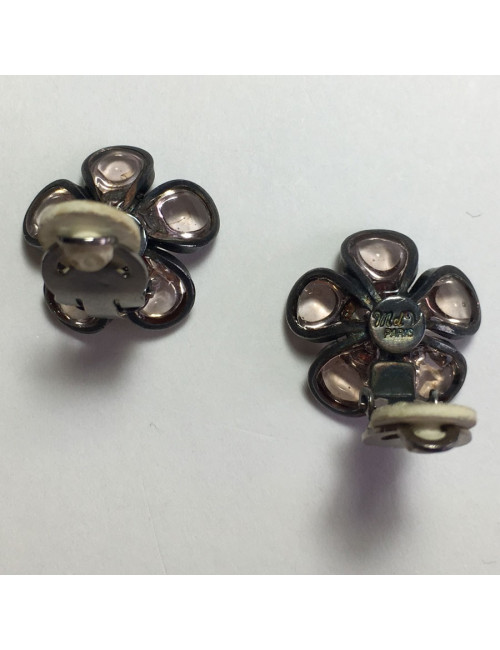 xxx Boucles d'oreille clips MARGUERITE DE VALOIS fleurette en pâte de verre transparente