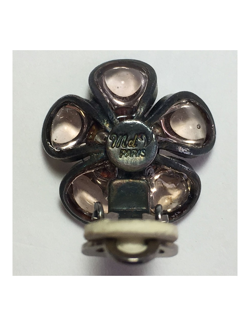 xxx Boucles d'oreille clips MARGUERITE DE VALOIS fleurette en pâte de verre transparente