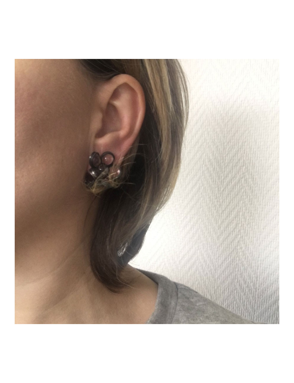 xxx Boucles d'oreille clips MARGUERITE DE VALOIS fleurette en pâte de verre transparente