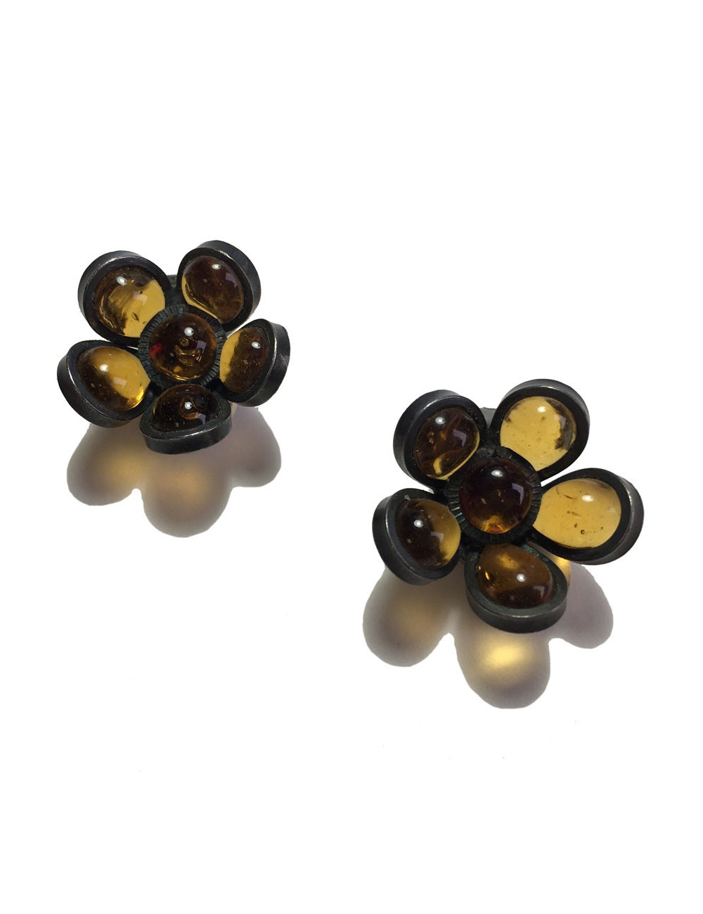 xxx Boucles d'oreille clips MARGUERITE DE VALOIS fleurette en pâte de verre couleur citrine