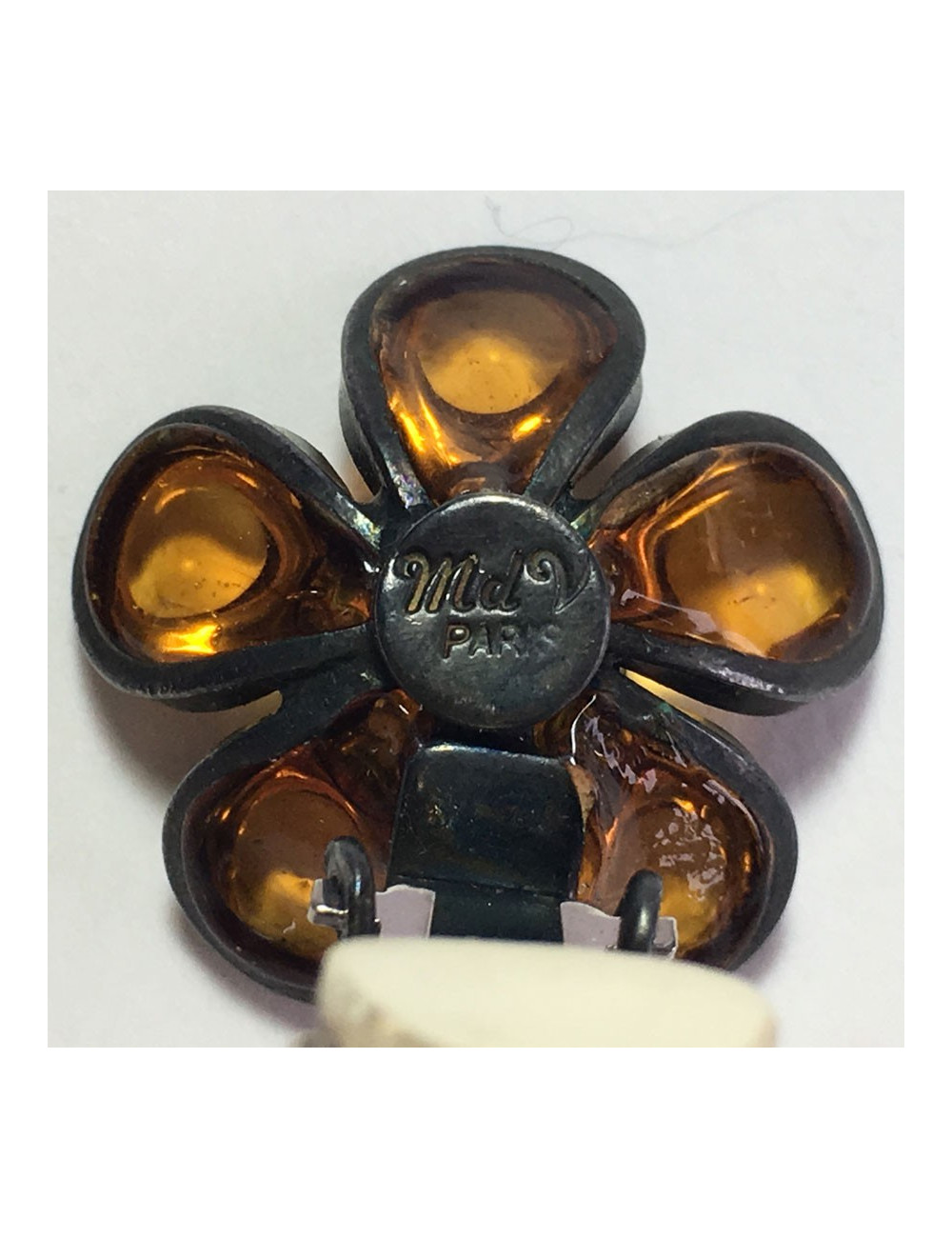 xxx Boucles d'oreille clips MARGUERITE DE VALOIS fleurette en pâte de verre couleur citrine