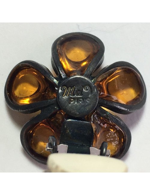 xxx Boucles d'oreille clips MARGUERITE DE VALOIS fleurette en pâte de verre couleur citrine