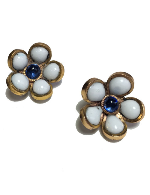 xxx Boucles d'oreille clips MARGUERITE DE VALOIS fleurette en pâte de verre blanche