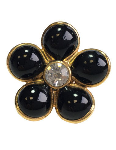 TAILLE Bague MARGUERITE DE VALOIS fleur en pâte de verre noire, strass et métal doré 2
