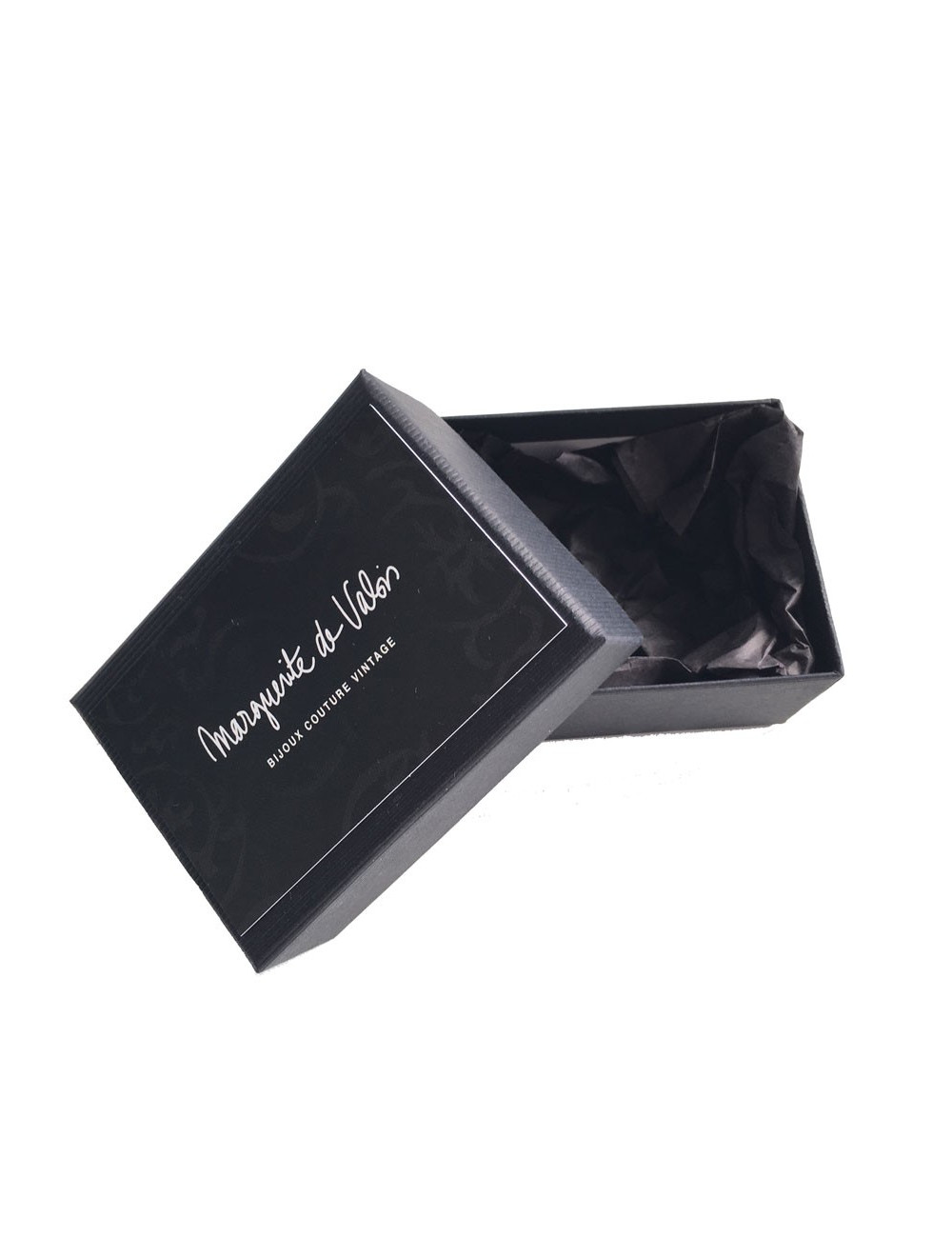 MARGUERITE DE VALOIS Flower Ring in Black Molten Glass with a Rhinestone