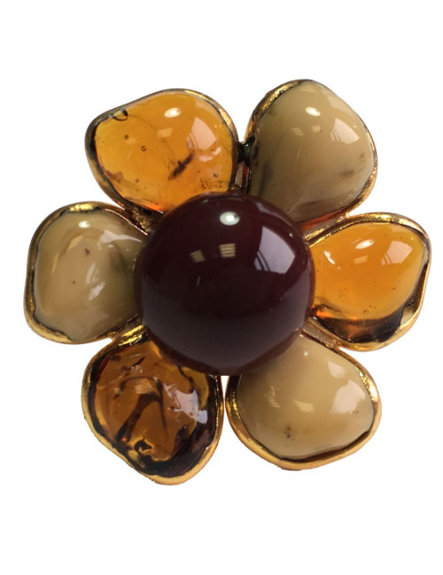 TAILLE Bague MARGUERITE DE VALOIS fleur en pâte de verre ambre et beige mêlé