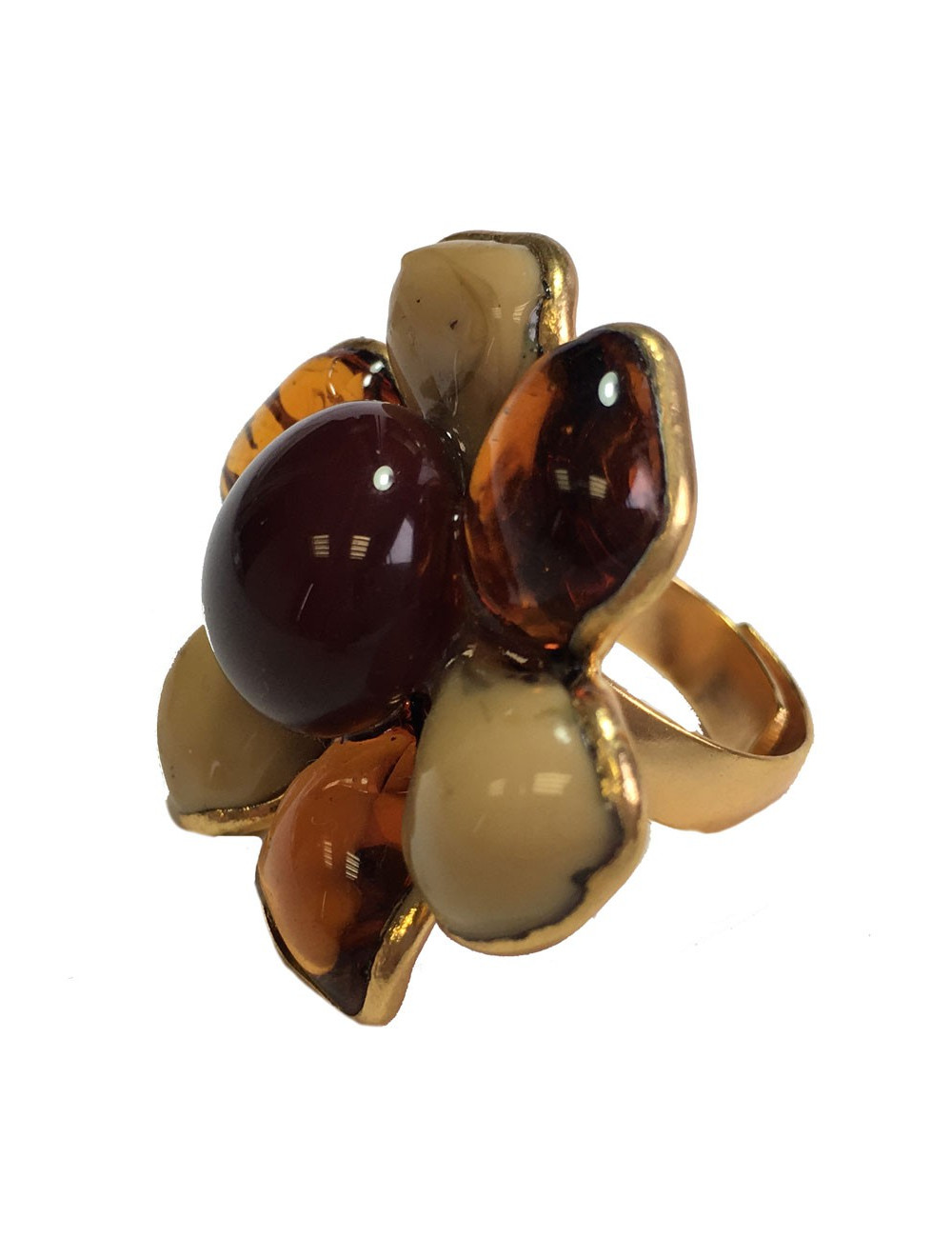 Ring Margaret of VALOIS T51 flower glass amber and beige paste mixed up