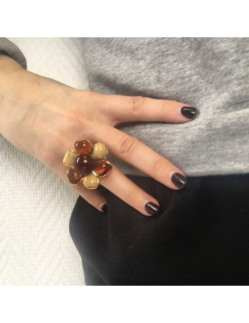 TAILLE Bague MARGUERITE DE VALOIS fleur en pâte de verre ambre et beige mêlé