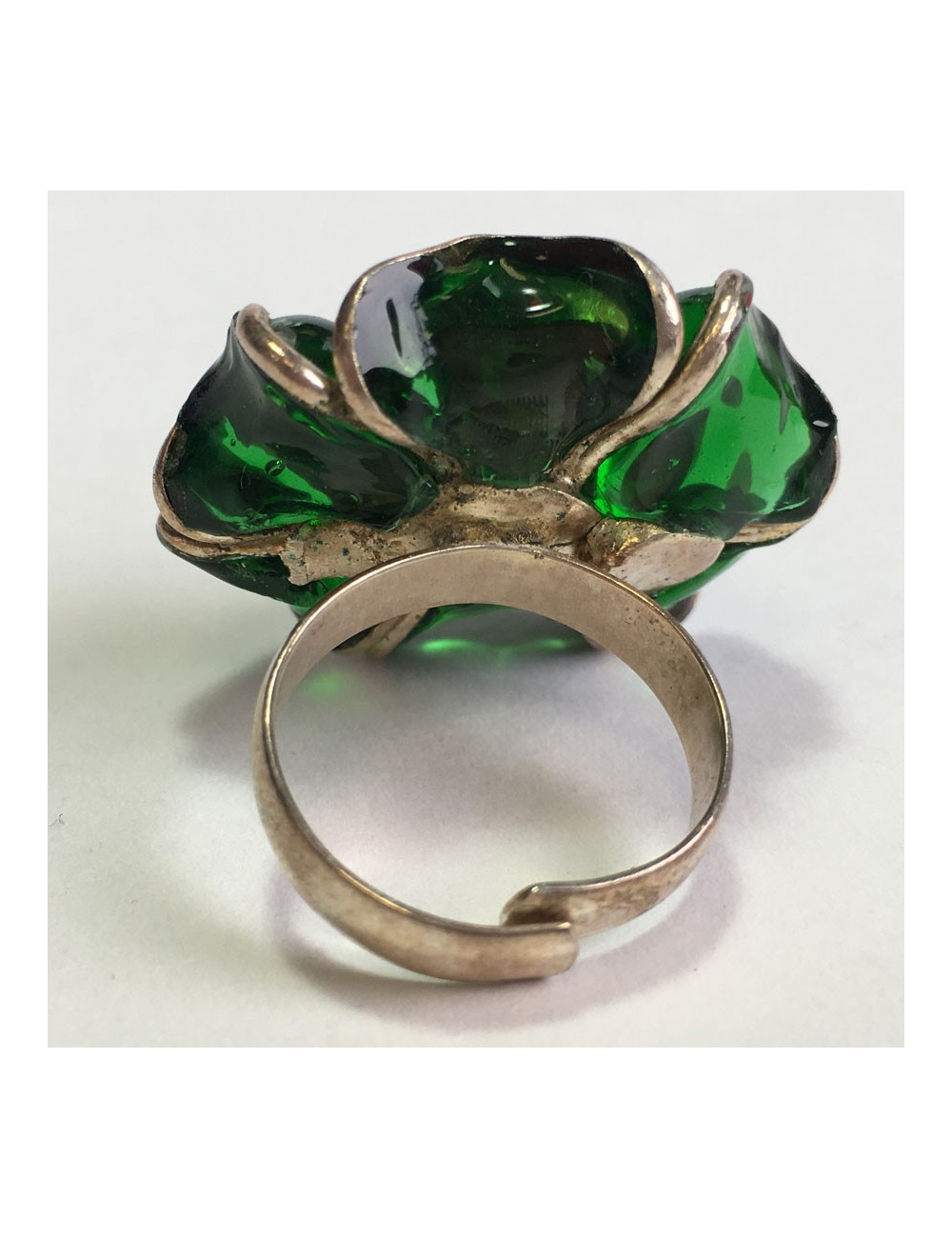 TAILLE Bague MARGUERITE DE VALOIS fleur en pâte de verre vert et rose
