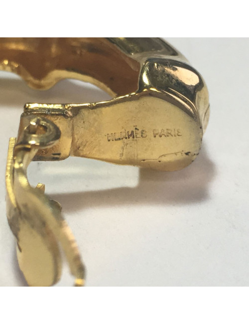 HERMES Vintage creoles clip-on earrings in gold plated metal
