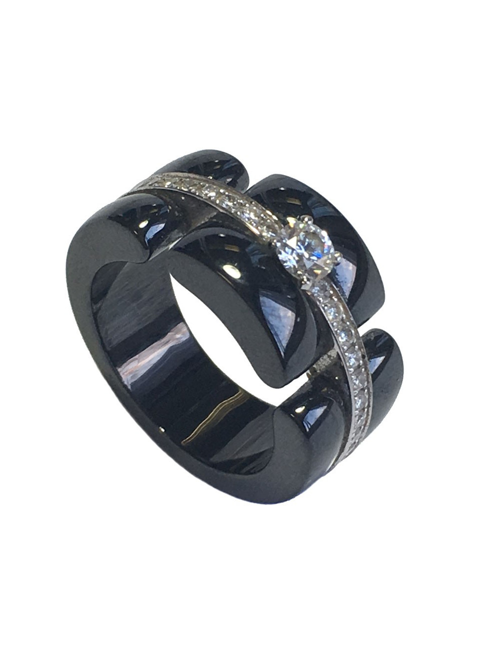 Bague Ultra CHANEL T51 en céramique noir et diamants